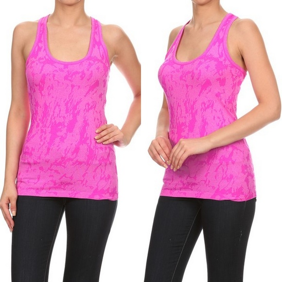 Pink Seamless Fitness Yoga Jacquard Tank Top - Picture 2 of 3